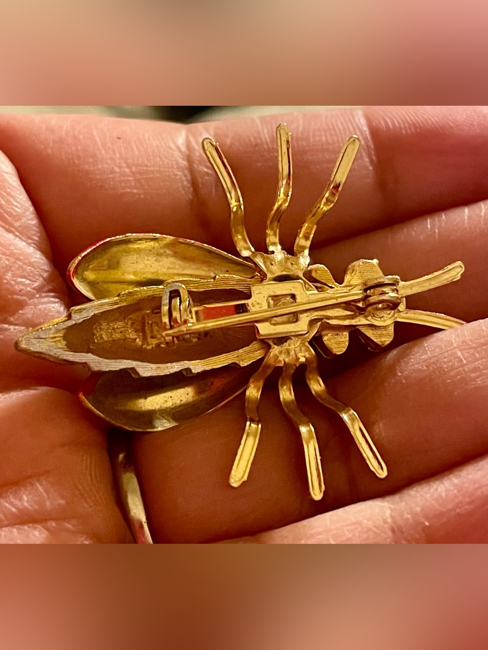 Red and Gold Insect Brooch — Elegant Women’s Jewelry Pin - Picture 3 of 3